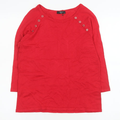 M&Co Petite Women’s Red 3/4 Sleeve Button Detail Knit Top Size 12