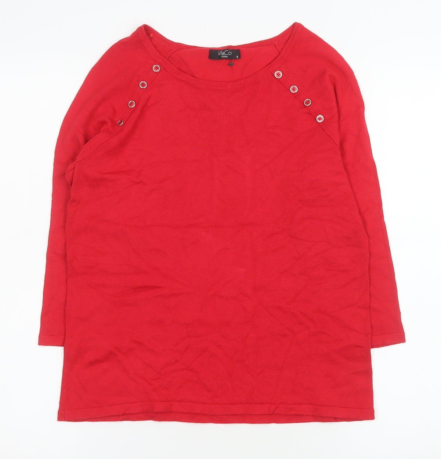 M&Co Petite Women’s Red 3/4 Sleeve Button Detail Knit Top Size 12
