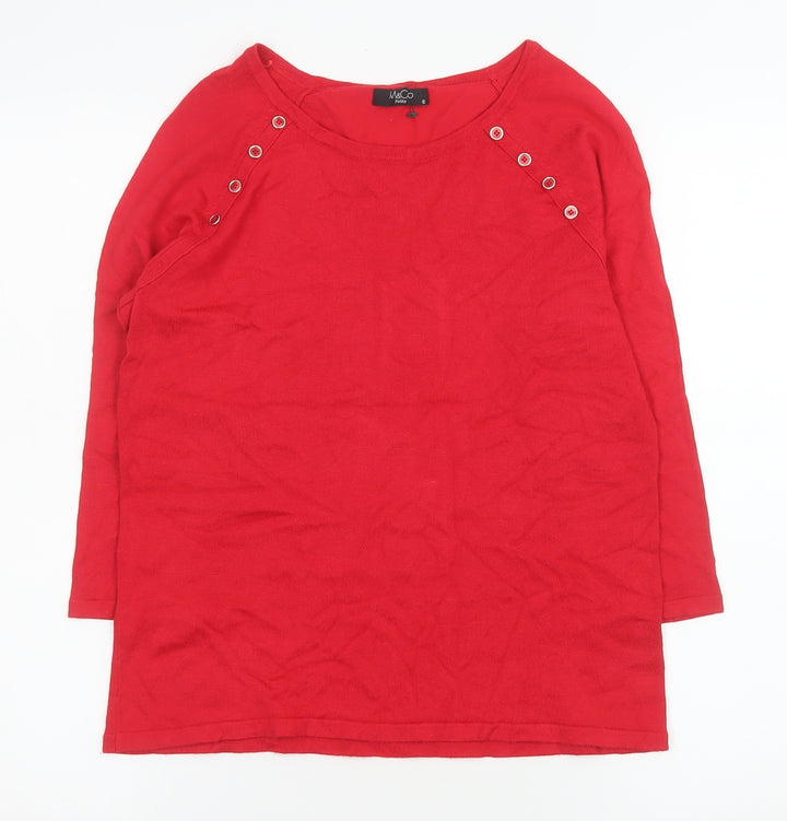 M&Co Petite Women’s Red 3/4 Sleeve Button Detail Knit Top Size 12