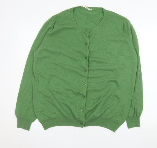 WoolOvers Women's Green Wool Cashmere Crew Neck Cardigan XL