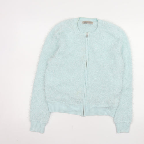 Marks and Spencer Women Blue Size 12 Fluffy Zip Bomber Jacket