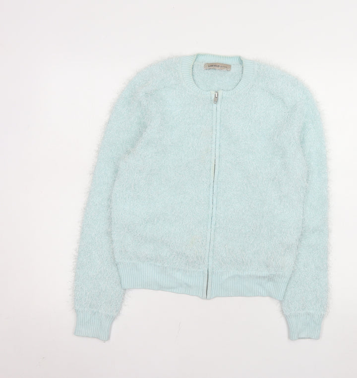 Marks and Spencer Women Blue Size 12 Fluffy Zip Bomber Jacket