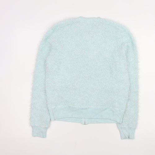 Marks and Spencer Women Blue Size 12 Fluffy Zip Bomber Jacket