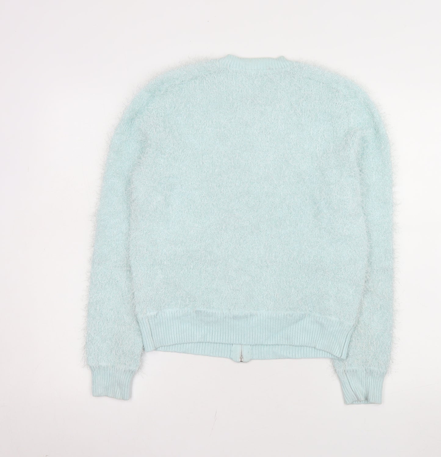 Marks and Spencer Women Blue Size 12 Fluffy Zip Bomber Jacket