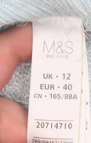 Marks and Spencer Women Blue Size 12 Fluffy Zip Bomber Jacket