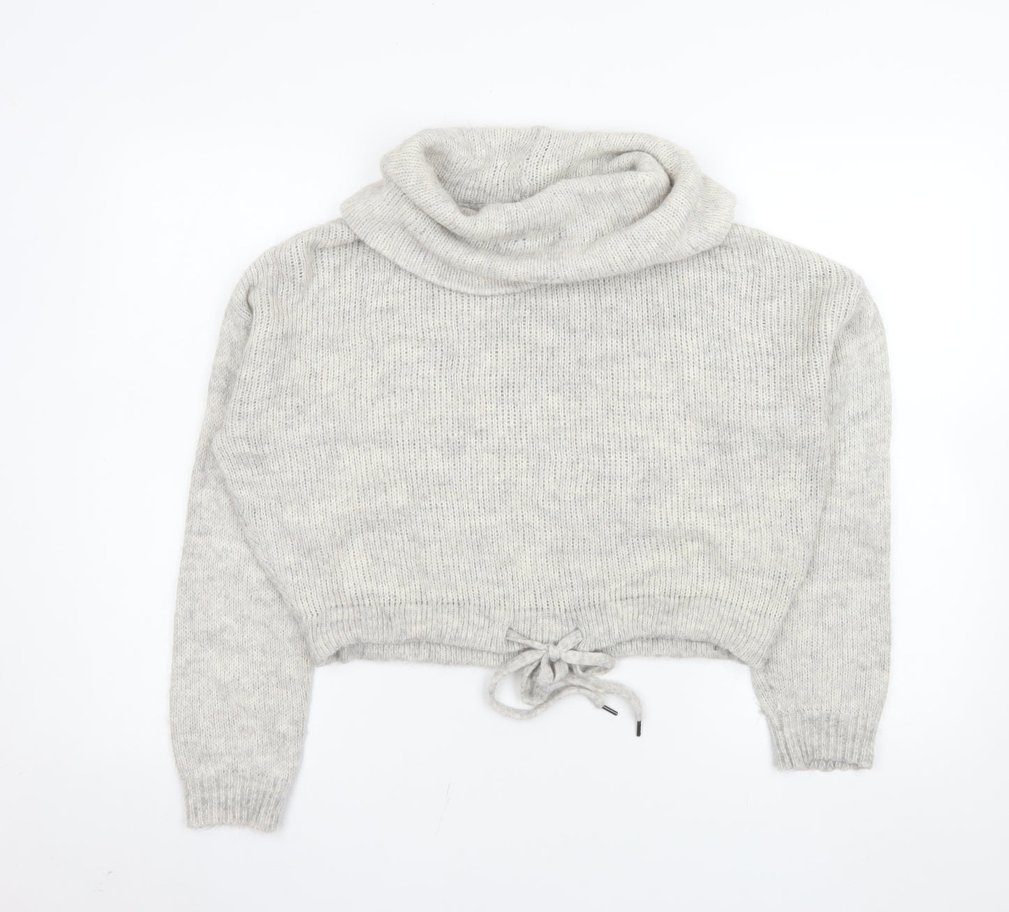 H&M Women’s Grey Roll Neck Drawstring Hem Jumper XS