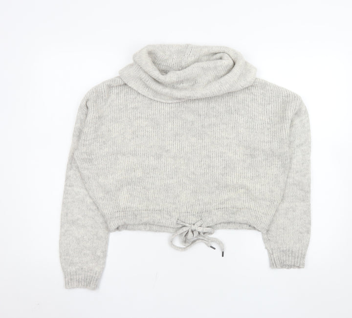 H&M Women’s Grey Roll Neck Drawstring Hem Jumper XS