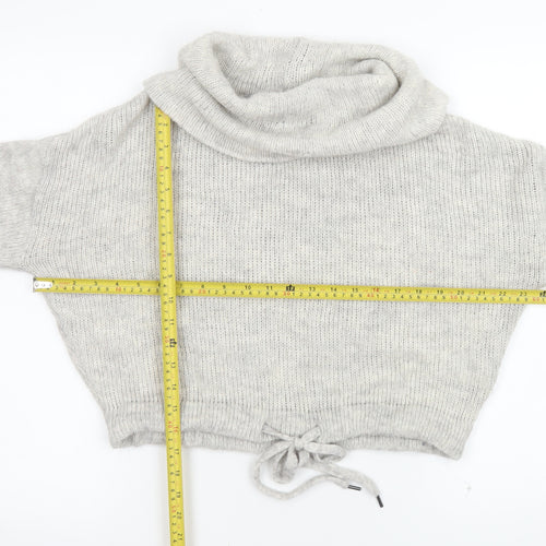 H&M Women’s Grey Roll Neck Drawstring Hem Jumper XS