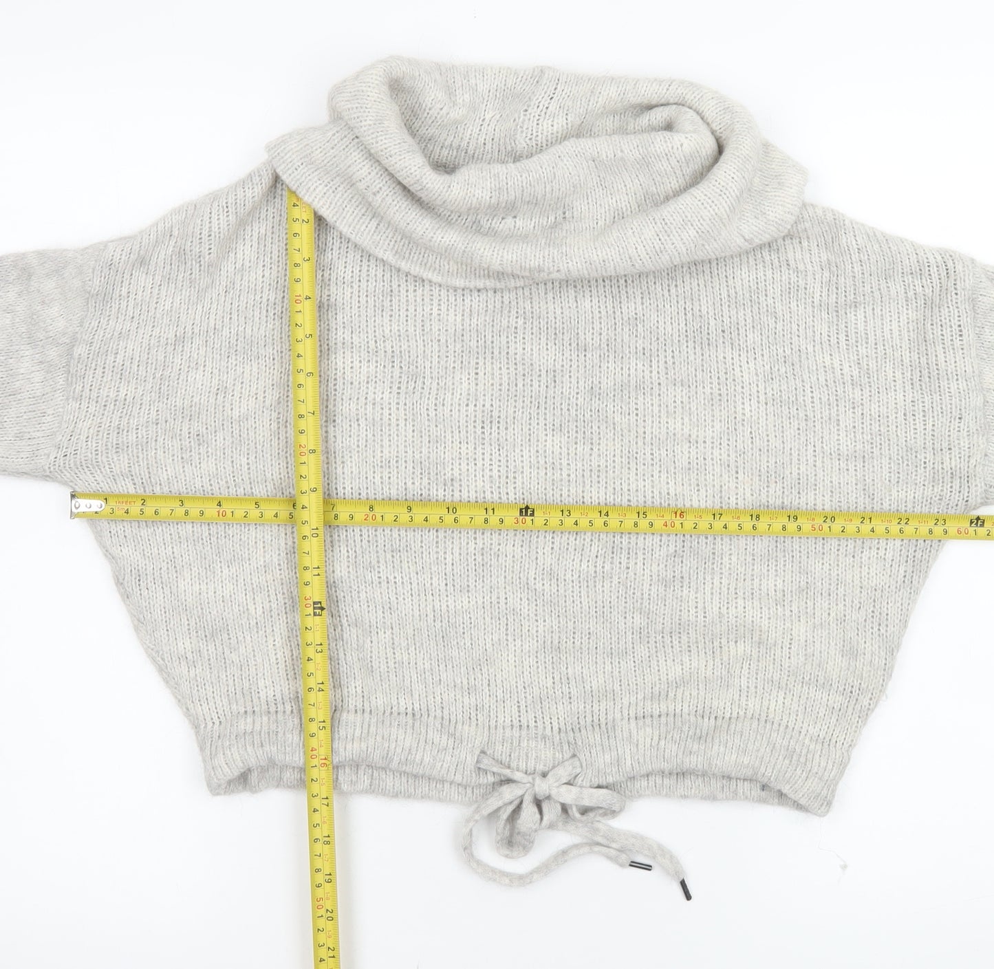 H&M Women’s Grey Roll Neck Drawstring Hem Jumper XS