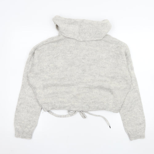 H&M Women’s Grey Roll Neck Drawstring Hem Jumper XS