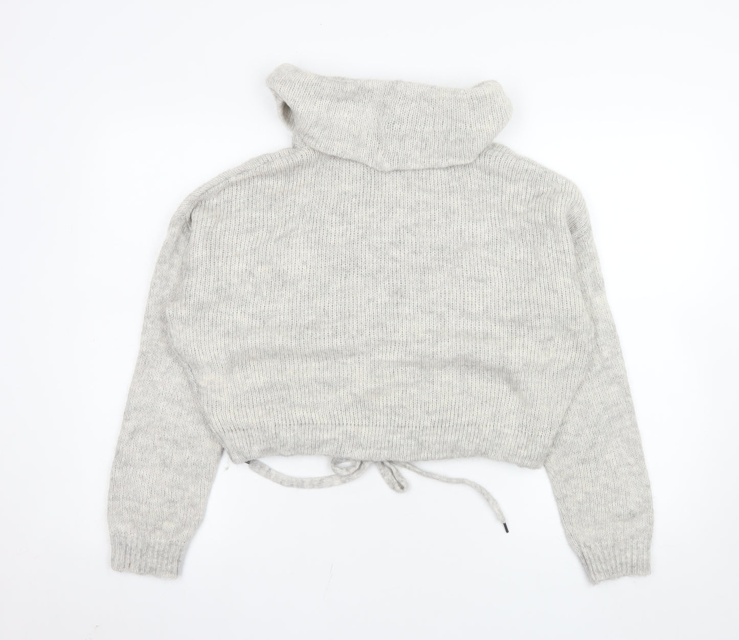 H&M Women’s Grey Roll Neck Drawstring Hem Jumper XS