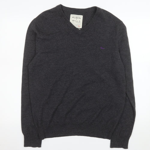 Aubin & Wills Men's Grey Merino Wool V-Neck Pullover Jumper L