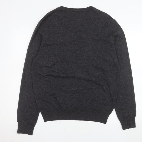 Aubin & Wills Men's Grey Merino Wool V-Neck Pullover Jumper L