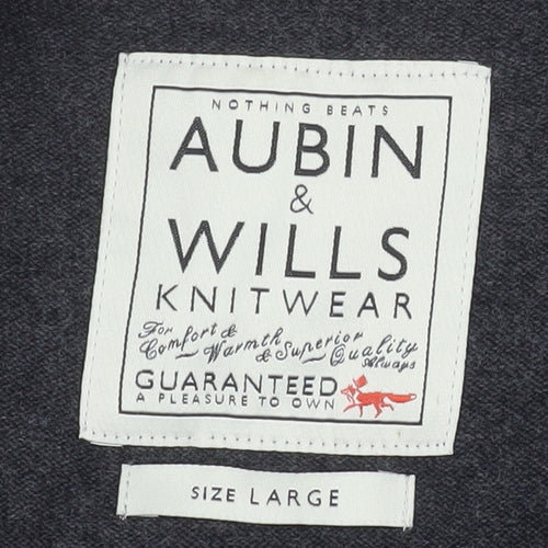 Aubin & Wills Men's Grey Merino Wool V-Neck Pullover Jumper L