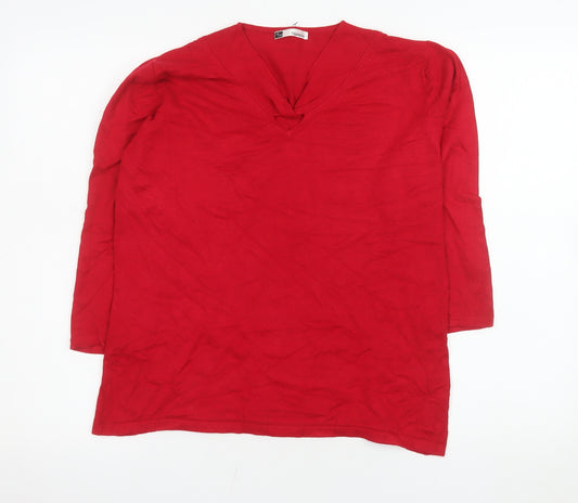 VIZ-A-VIZ Women Red Long Sleeve V-Neck Tunic Top Size 14