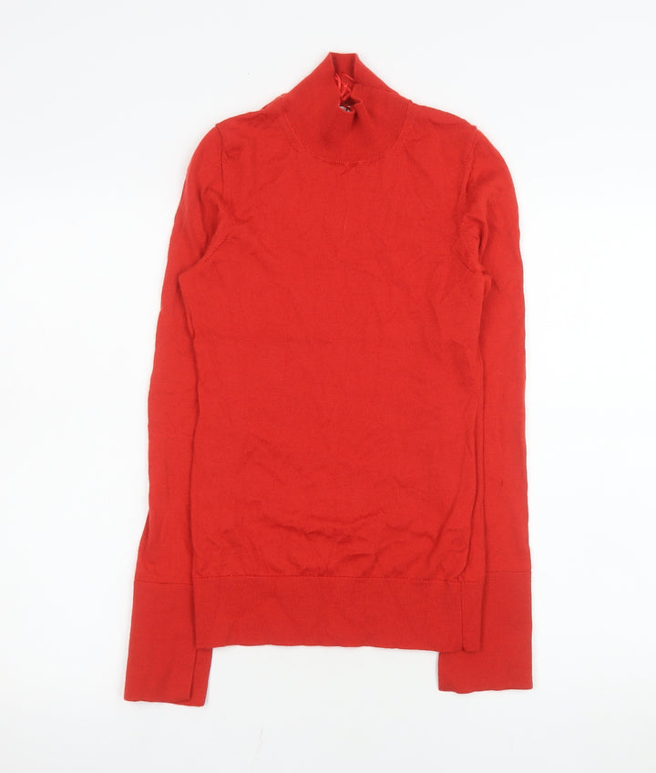Reiss Women's Red Merino Wool Roll Neck Long Sleeve Knit Top Size S