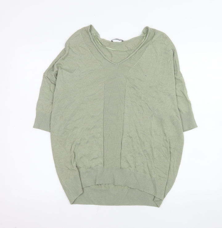 Parfois Women’s Green V-Neck Relaxed Knit Blouse One Size