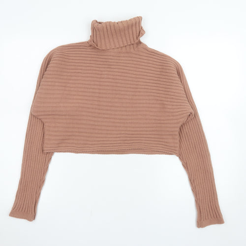 New Look Women Brown Cropped Roll Neck Knit Jumper Size S