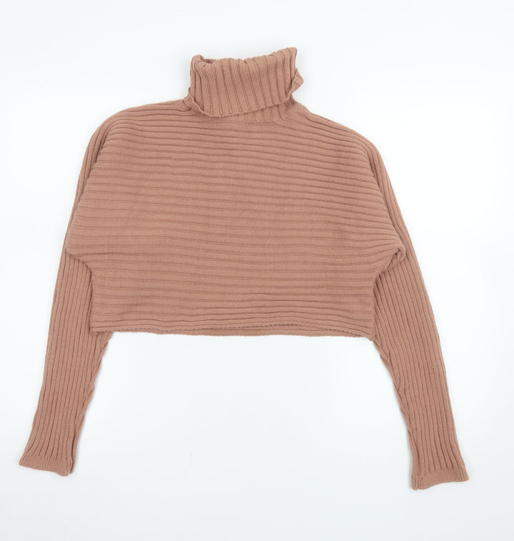 New Look Women Brown Cropped Roll Neck Knit Jumper Size S