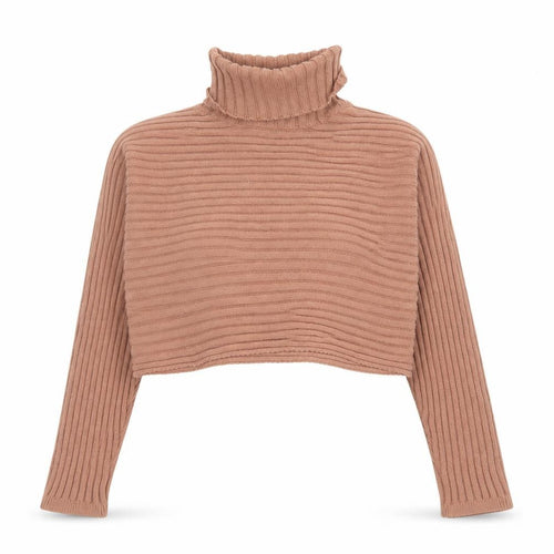 New Look Women Brown Cropped Roll Neck Knit Jumper Size S