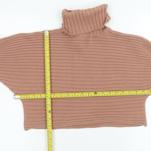 New Look Women Brown Cropped Roll Neck Knit Jumper Size S
