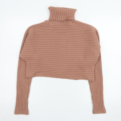 New Look Women Brown Cropped Roll Neck Knit Jumper Size S