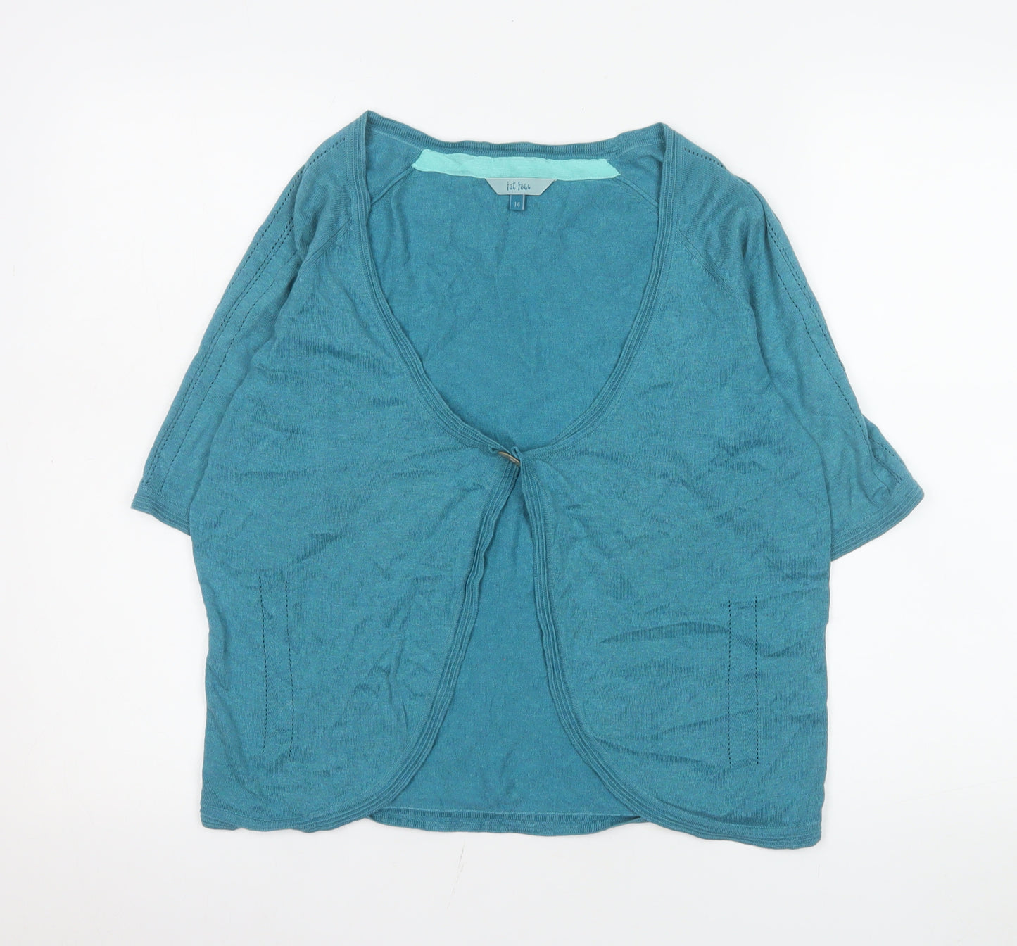 Fat Face Women’s Blue Cotton Short Sleeve Open Cardigan Size 14