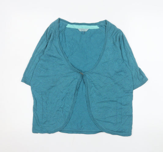 Fat Face Women’s Blue Cotton Short Sleeve Open Cardigan Size 14