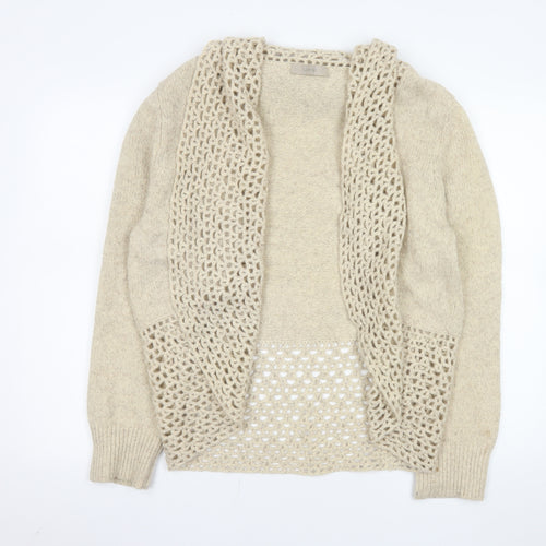 Wrap Women Beige Merino Wool Open-Knit Long Sleeve Cardigan Size 20