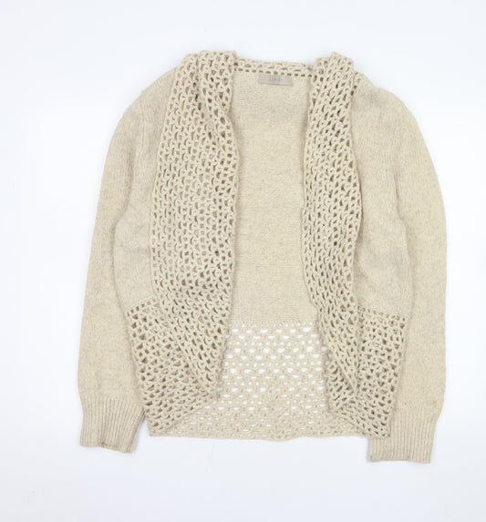 Wrap Women Beige Merino Wool Open-Knit Long Sleeve Cardigan Size 20