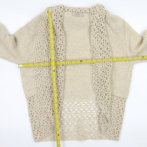 Wrap Women Beige Merino Wool Open-Knit Long Sleeve Cardigan Size 20