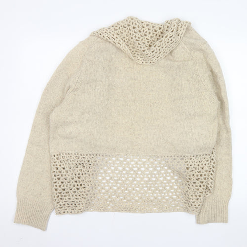 Wrap Women Beige Merino Wool Open-Knit Long Sleeve Cardigan Size 20