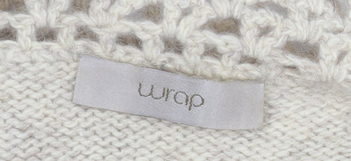 Wrap Women Beige Merino Wool Open-Knit Long Sleeve Cardigan Size 20