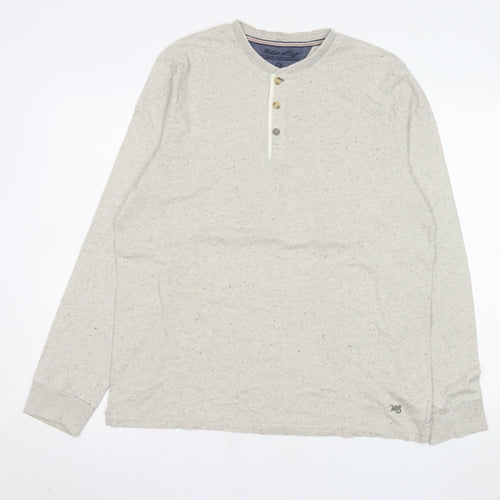 White Stuff Men’s Beige Long Sleeve Henley Polo Shirt Size L