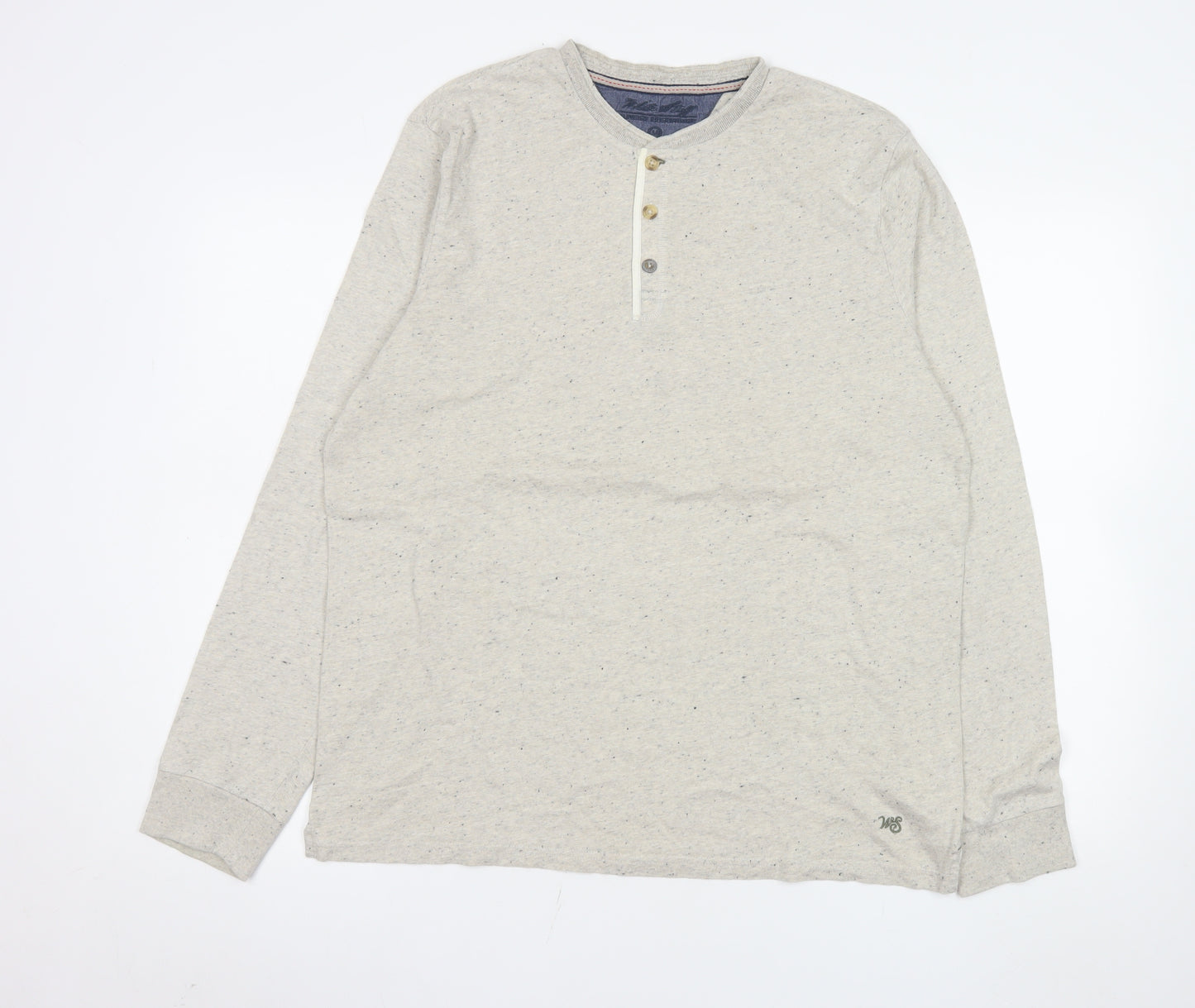 White Stuff Men’s Beige Long Sleeve Henley Polo Shirt Size L