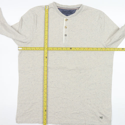 White Stuff Men’s Beige Long Sleeve Henley Polo Shirt Size L