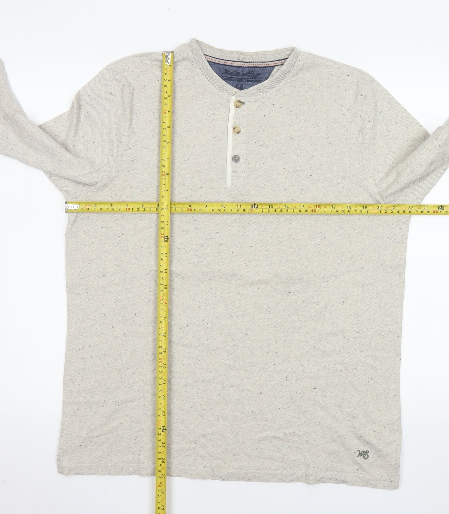 White Stuff Men’s Beige Long Sleeve Henley Polo Shirt Size L