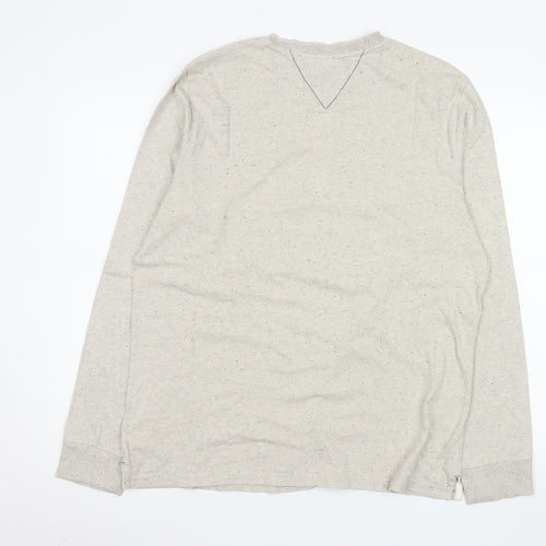 White Stuff Men’s Beige Long Sleeve Henley Polo Shirt Size L
