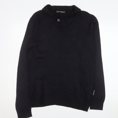 French Connection Men's Black Henley Jumper Size M Acrylic Knit