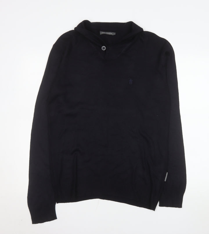 French Connection Men's Black Henley Jumper Size M Acrylic Knit