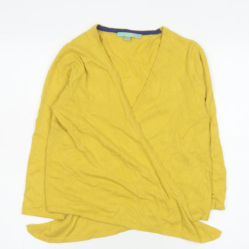 Boden Women's Yellow Wrap V-Neck Long Sleeve Cotton Blend Jumper Size 16