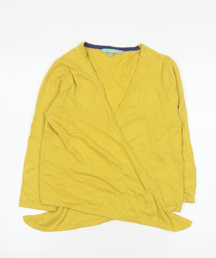 Boden Women's Yellow Wrap V-Neck Long Sleeve Cotton Blend Jumper Size 16