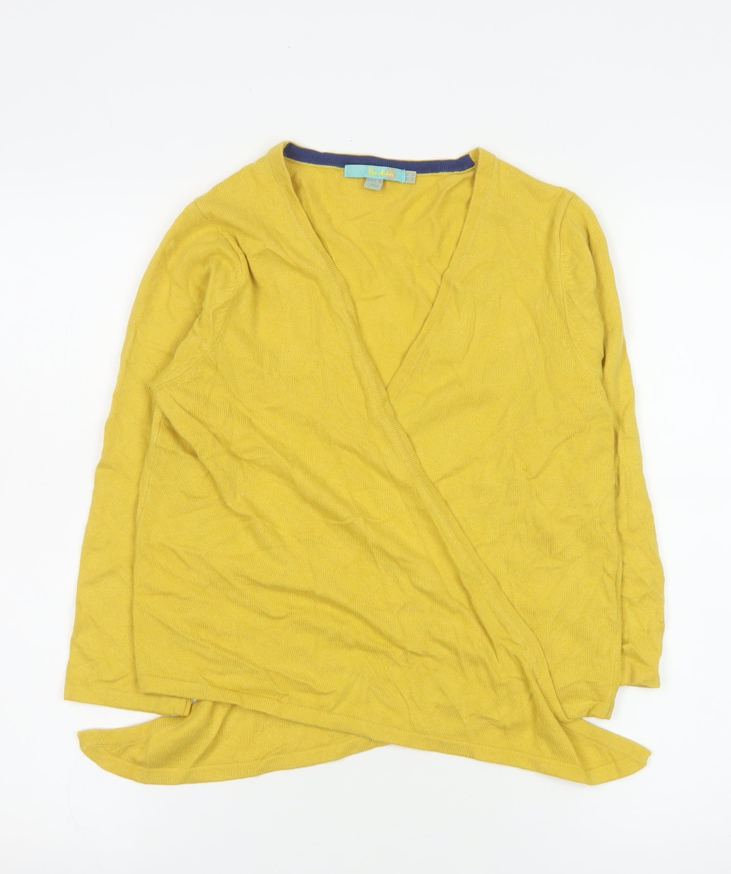 Boden Women's Yellow Wrap V-Neck Long Sleeve Cotton Blend Jumper Size 16