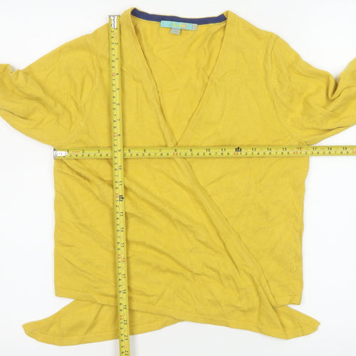 Boden Women's Yellow Wrap V-Neck Long Sleeve Cotton Blend Jumper Size 16