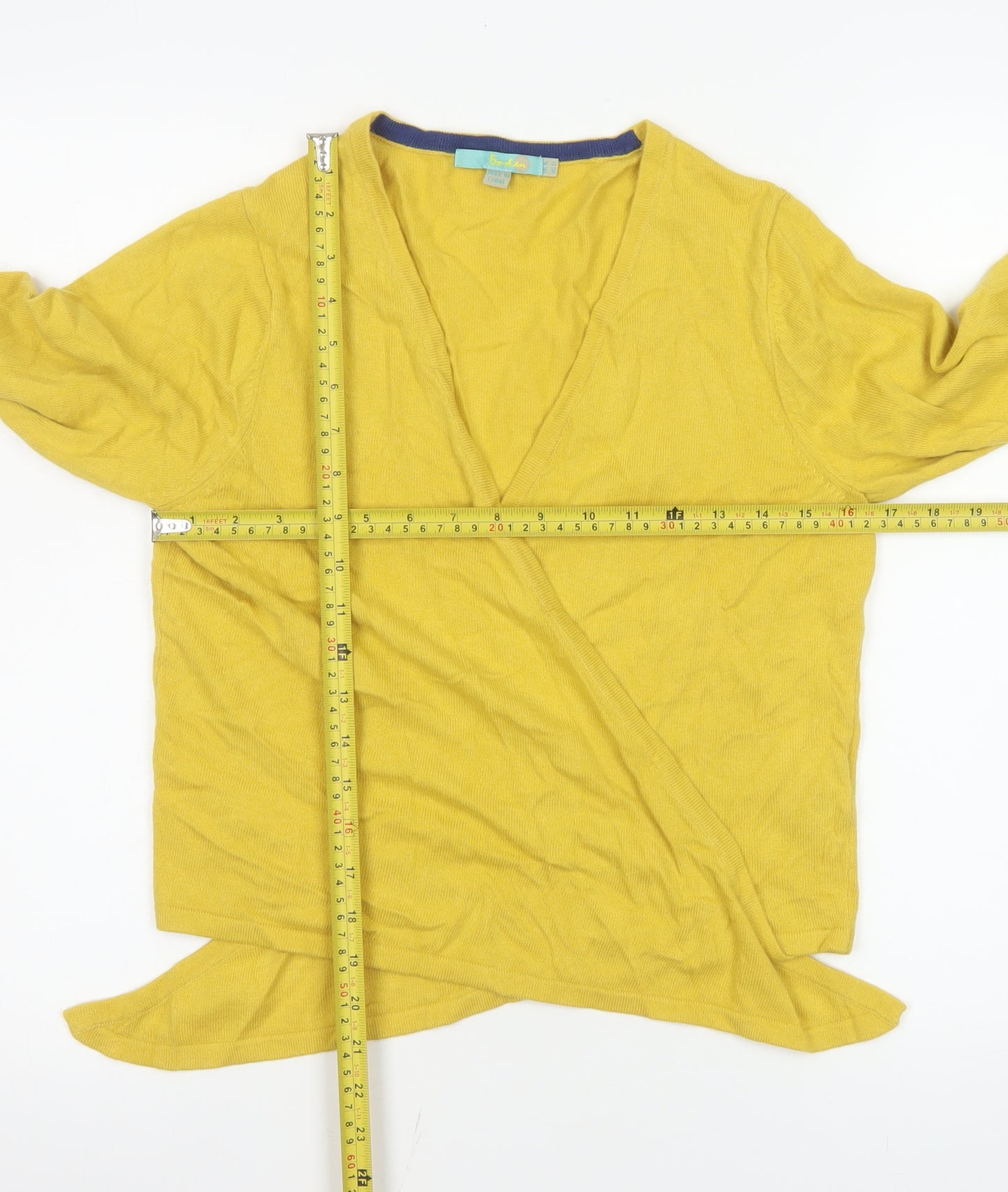 Boden Women's Yellow Wrap V-Neck Long Sleeve Cotton Blend Jumper Size 16