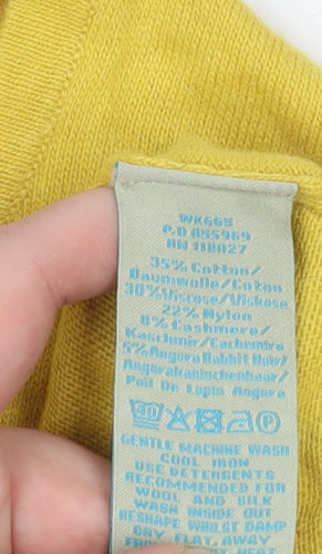 Boden Women's Yellow Wrap V-Neck Long Sleeve Cotton Blend Jumper Size 16