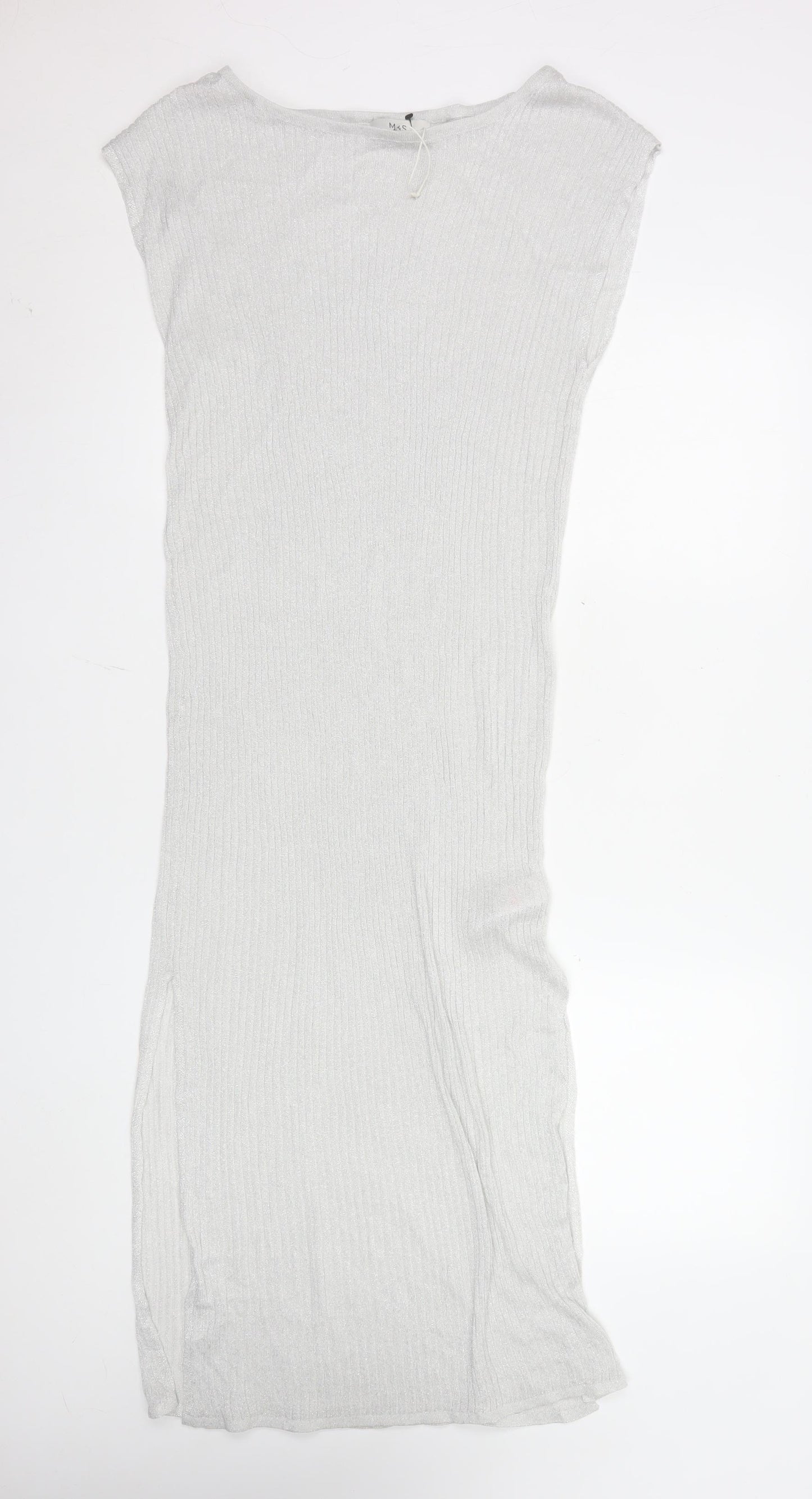 Marks and Spencer Women Silver Size 10 Sleeveless Bodycon Knit Midi Dress