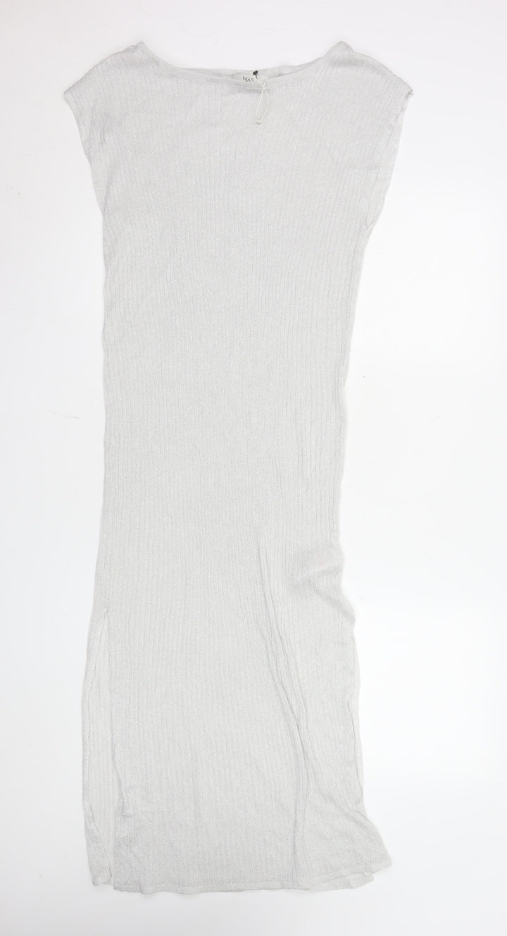 Marks and Spencer Women Silver Size 10 Sleeveless Bodycon Knit Midi Dress