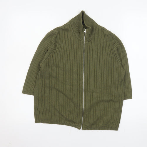 ASOS Women’s Green Ribbed Cotton Zip-Up Knit Jacket Size 16