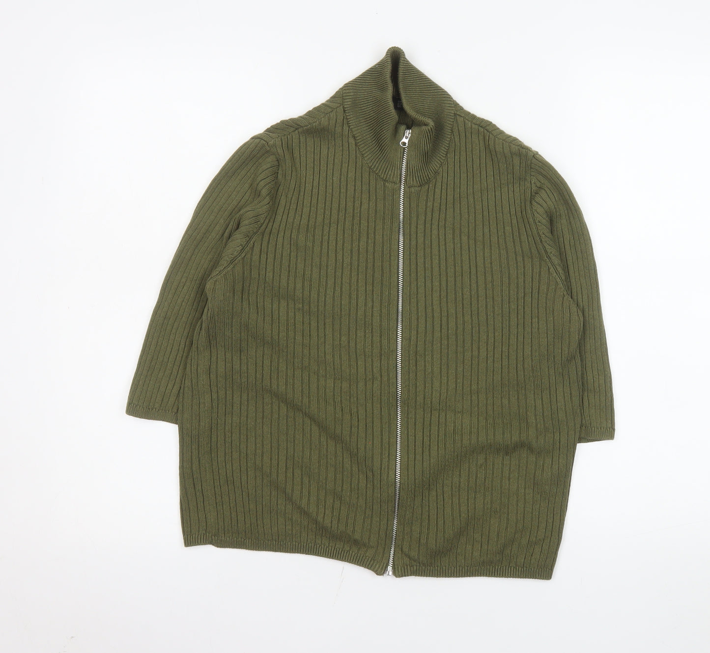 ASOS Women’s Green Ribbed Cotton Zip-Up Knit Jacket Size 16